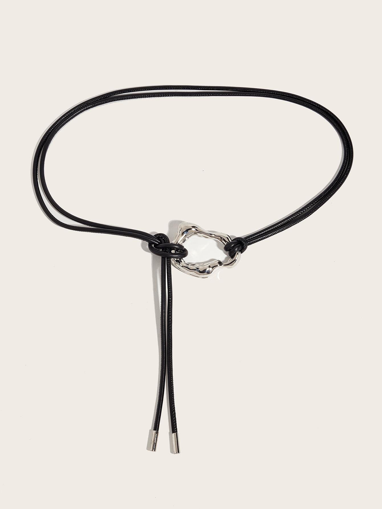 

Металлическая пряжка Мягкий кожаный ремень с узлом из веревки Женское пальто в комплекте с пуховиком Декоративный свитер Юбка Тонкий пояс чёрный