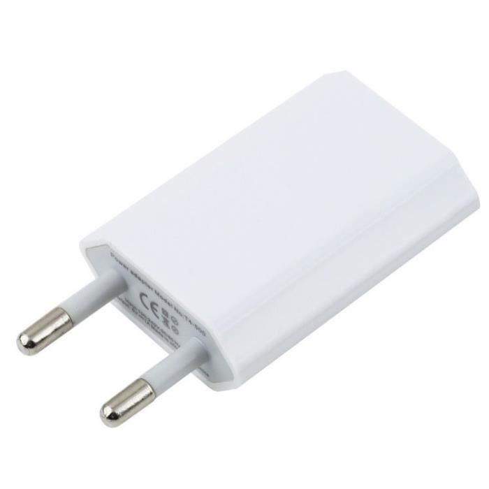 Adaptateur USB Prise Murale pour "IPHONE 14 Pro Max" Secteur 1 Port Courant AC Chargeur (5V-1A) Universel, Couleurs: BLANC