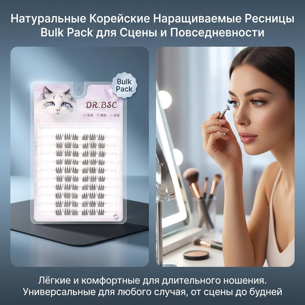Natural Korean Style False Eyelashes Bulk Pack for Stage and Daily Use DR BSC 10 Rows