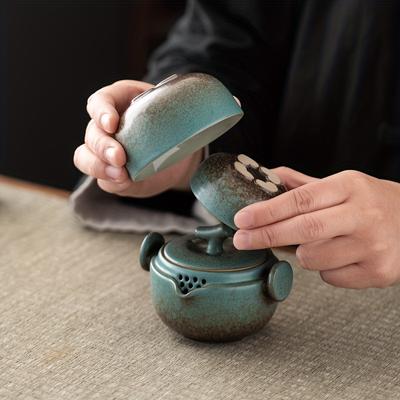 Handmade Kung Fu Ceramic Teapot and Tea Cup Set for Travel, Office, Living Room, Camping - Portable and Creative Gift