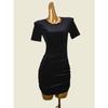 Foreign Trade Original Order Round Neck Pleated Waist-Tight Dress Swedish Card Short Sleeve Slim-Fit Hip-Wrapped Short Dress