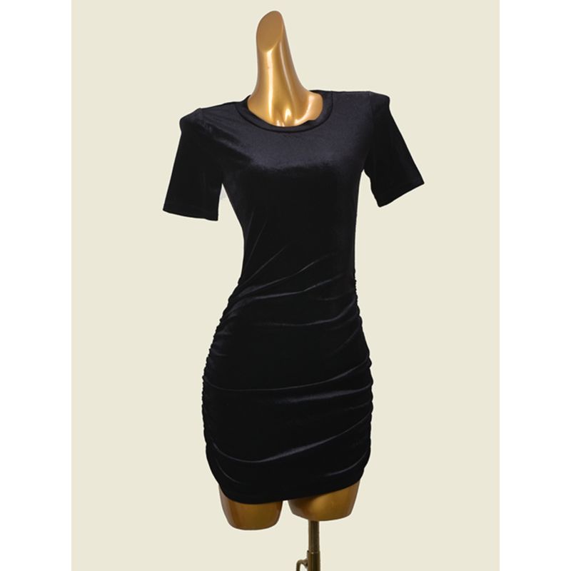 Foreign Trade Original Order round Neck Pleated Waist-Tight Dress Swedish Card Short Sleeve Slim-Fit Hip-Wrapped Short Dress