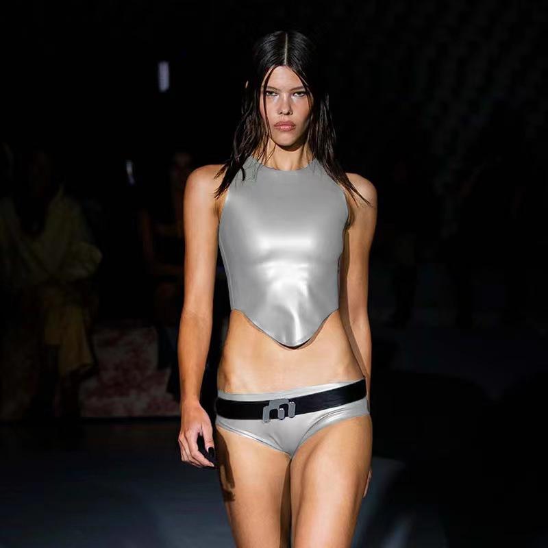 

Женский простой повседневный топ без рукавов с круглым вырезом S серебряный