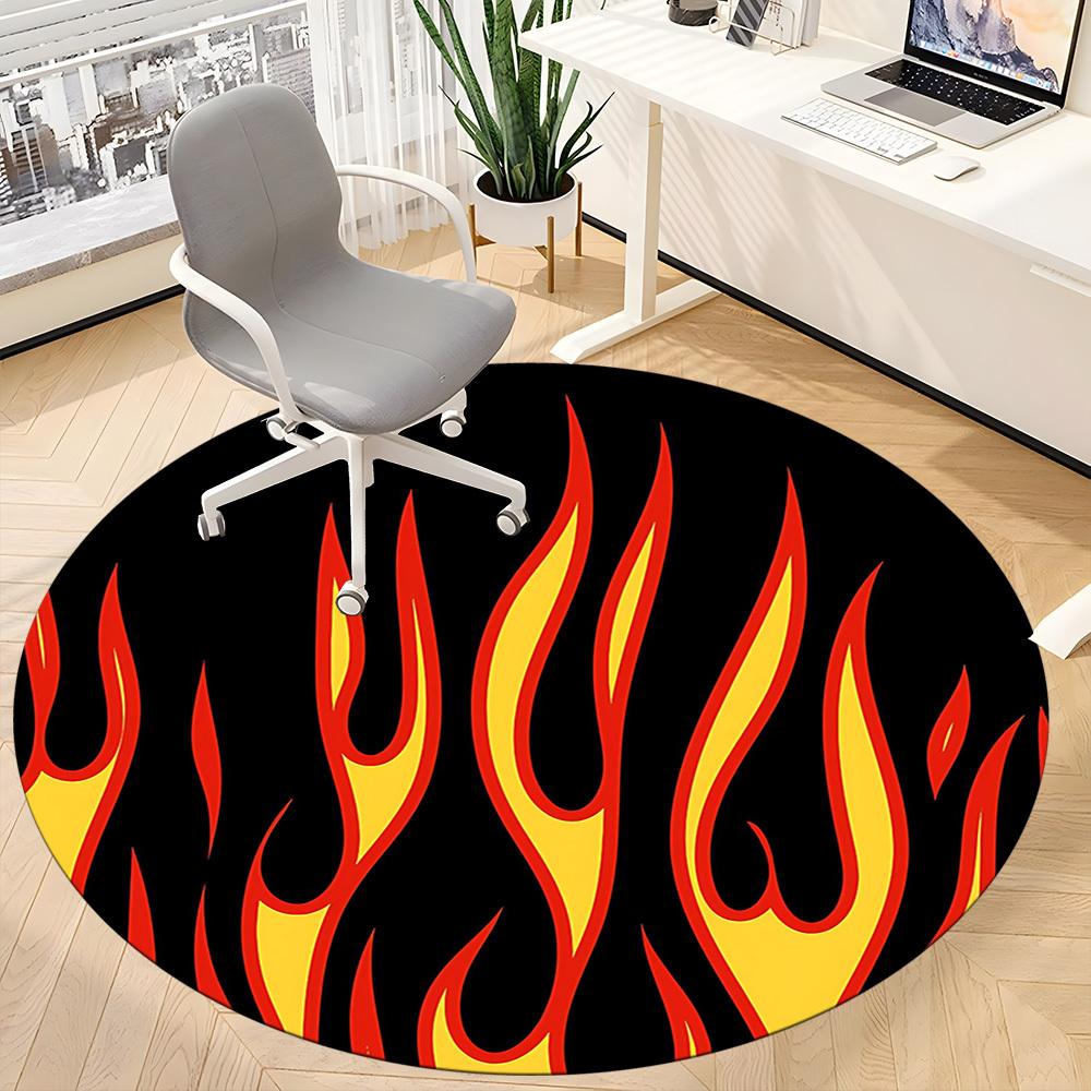 1pc Flame Art Office Round Area Rug, Mat Suitable For Office, Under Office Chairs Bedroom Living Room Home Decor, Room Deco