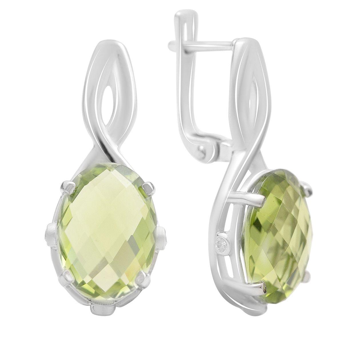 

Silver earrings with chrysolite 12.975ct, cubic zirconia (2174417) смарагдовий