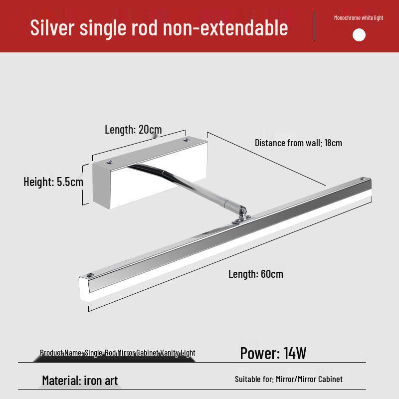 Nordic Minimalist Bathroom LED Telescopic Mirror Cabinet Vanity Light, Three-Color Wall Light for Bathroom.