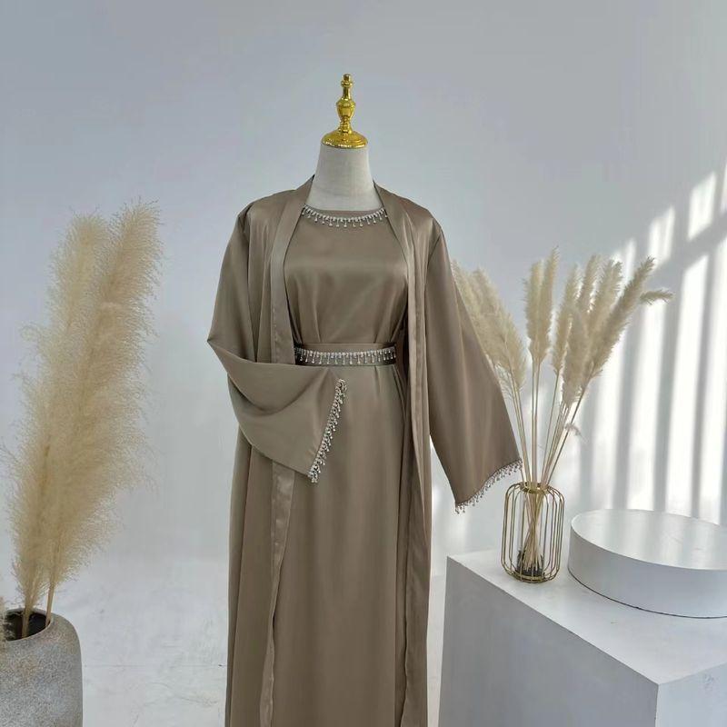 New Arrival Middle East Dubai Pure Color Fashion Bead Crystal Chain Dress Ethnic Style Dress Set