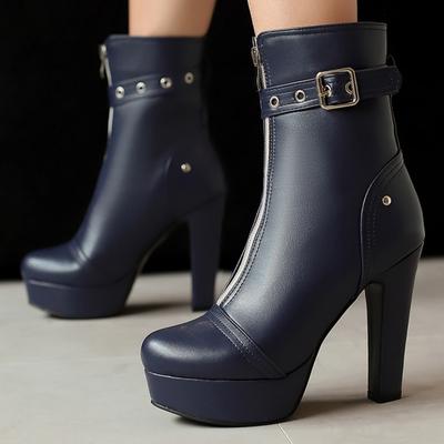 Plateau-Stiefeletten für Damen Schwarz Blau Rot Gelb Kurzer Stiefel Hoher Absatz Reißverschluss Partyschuhe Dame Große Größe 45 50 Neu 2024 Winter