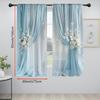 2PCS Blue White Rose Flower Curtains, Elegant Floral Print, Window Drapes for Living Room Bedroom Home Decoration