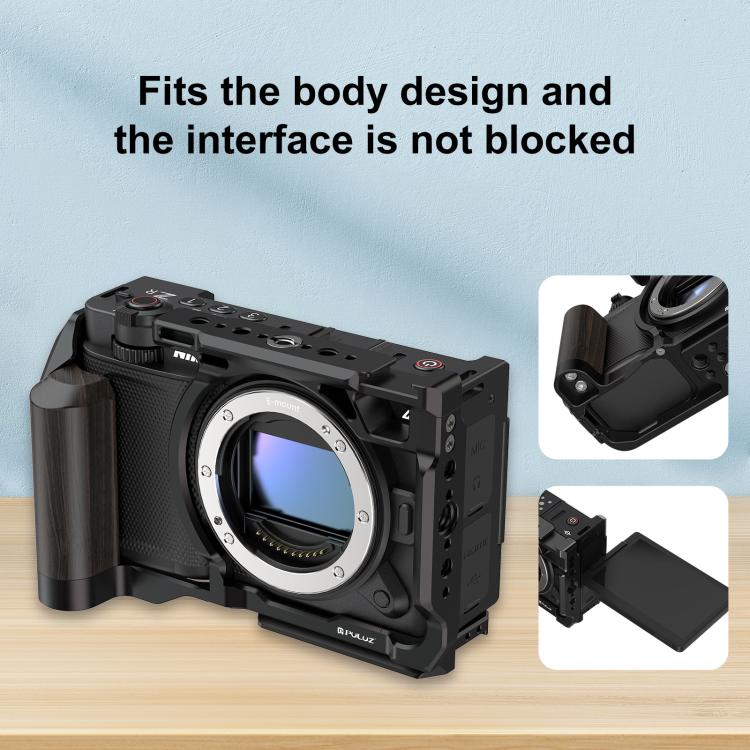 Para Nikon ZR PULUZ Mango de Madera Metal Jaula para Cámara Marco de Expansión (Negro)