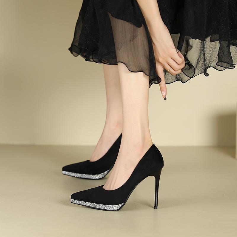 8-1 Sexy waterproof table rhinestone single shoes women's winter new suede pointed stiletto high heels