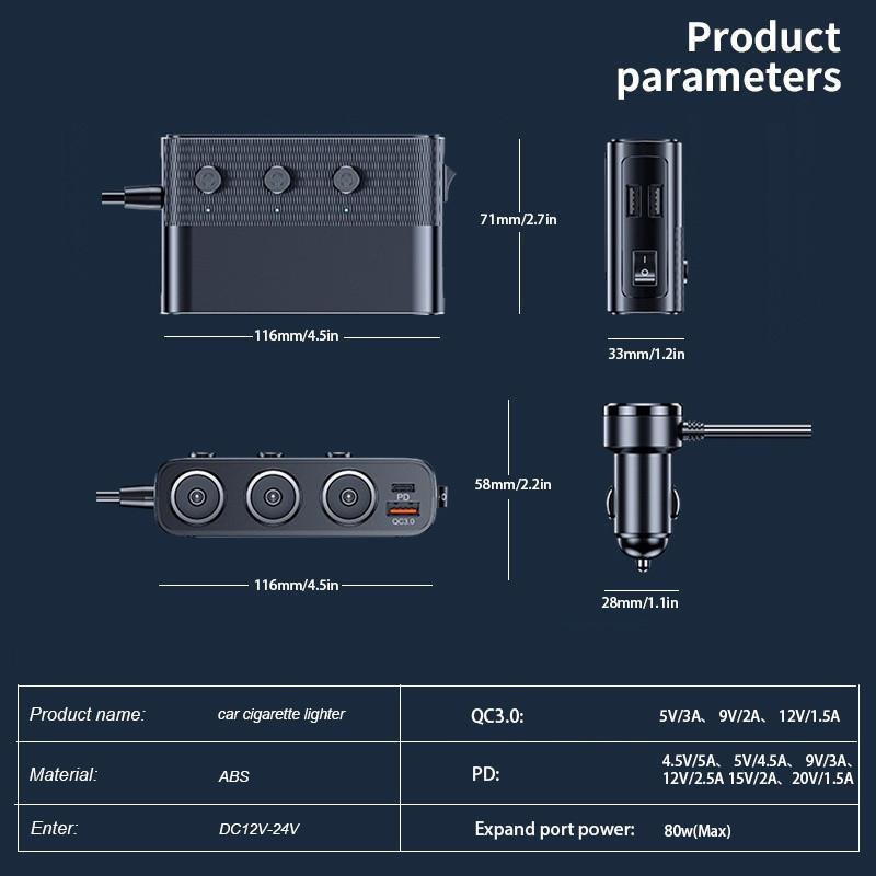 Încărcător Auto Portabil Quick Charge 3.0 și USB 20W Adaptor Brichetă Auto 128W Putere Mare 12V/24V Splitter Auto