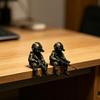 Mini Tactical Soldier Figurine, Realistic Sitting Sniper Resin Statue Model, Armed Special Forces Collectible Sculpture Decoration