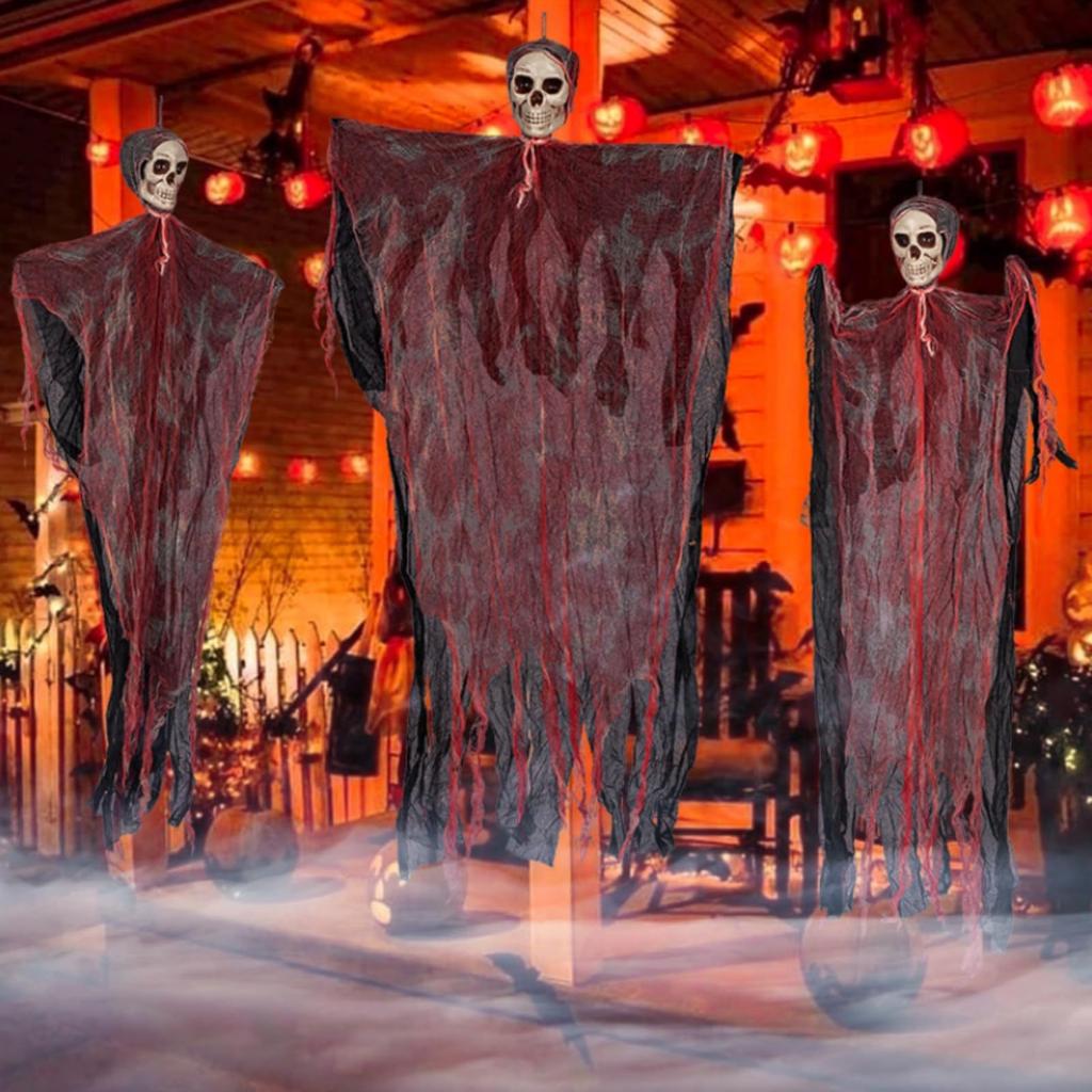 Hanging Halloween Skeleton Ghosts Decorations Scary Haunted House Prop Indoor/Outdoor Halloween Party Grimace Decor