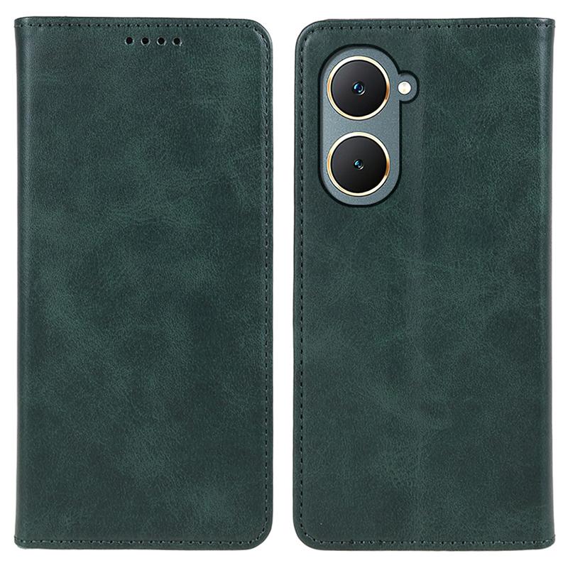 

For vivo Y03 Phone Case Calf Texture Leather Wallet Magnetic Closing Cell Phone Cover Green