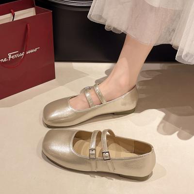 Französische silberne Mary Jane Einzelschuhe Damen 2025 Sommer und Herbst neue Modelle mit Röcken sind schön und nicht ermüdend, flache Ballerina-Einzelschuhe