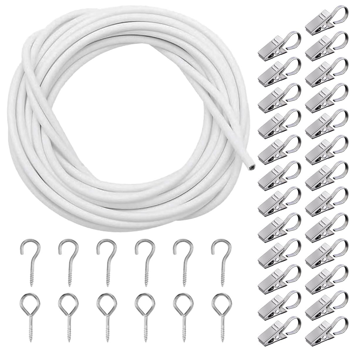 

ЗДОРОВЫЙ Зажим для карниза Подвешивание на тросе 5 м Крючки и (с клипсами) белый