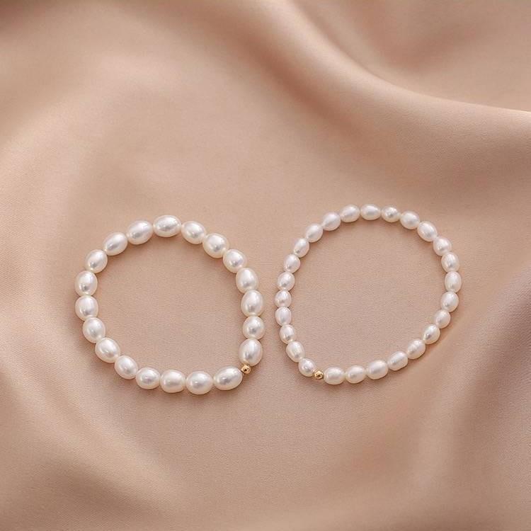 Rice Grain Freshwater Pearl Bracelet Temperament Niche Design Fashionable And Simple 18K Gold Electroplating Bracelet Elastic Adjustable