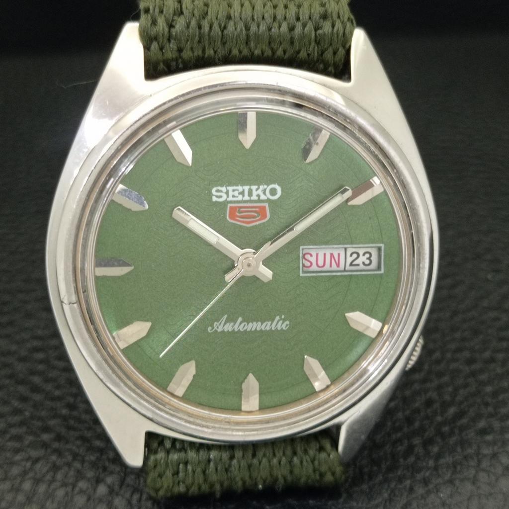 SEIKO 5 AUTOMATIC 6319A JAPAN MENS VINTAGE GREEN COLOR DIAL WATCH a701544-5 R206b-a701544