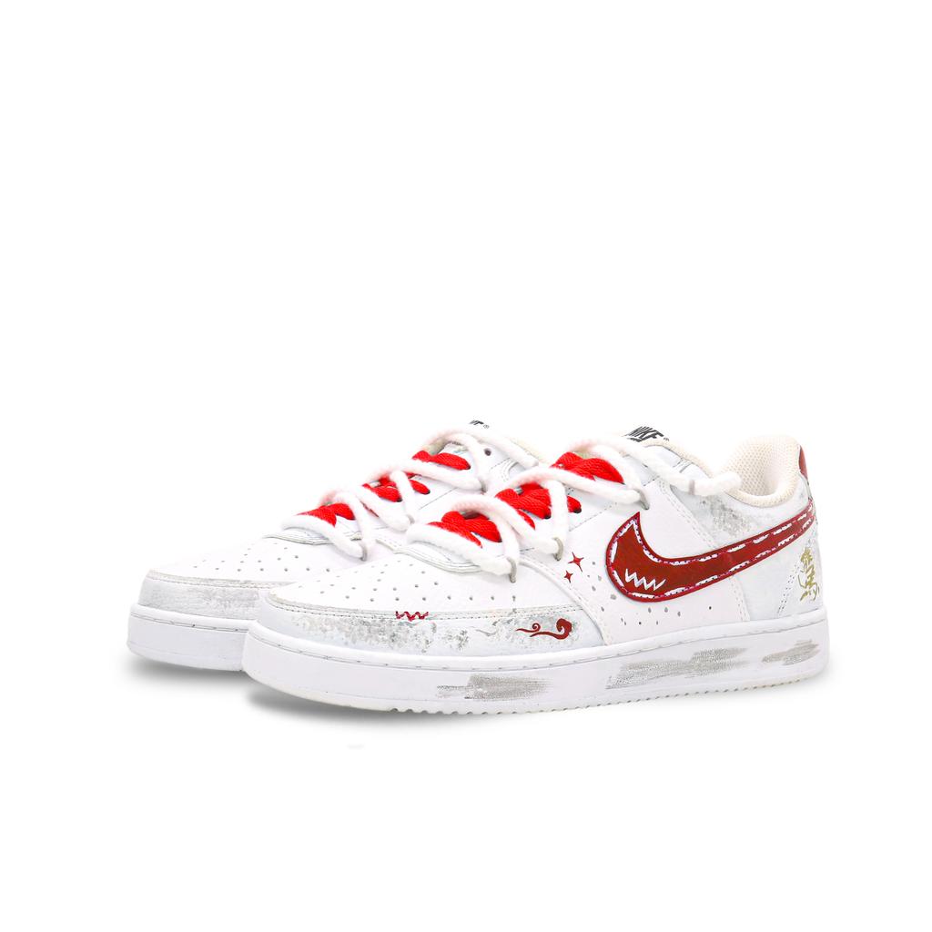 Nike Court Vision Cinnabar Seal Leather Lightweight And Breathable Low top Skateboard Shoes Men's White/Red/Gold DH2987-101(Team646-)