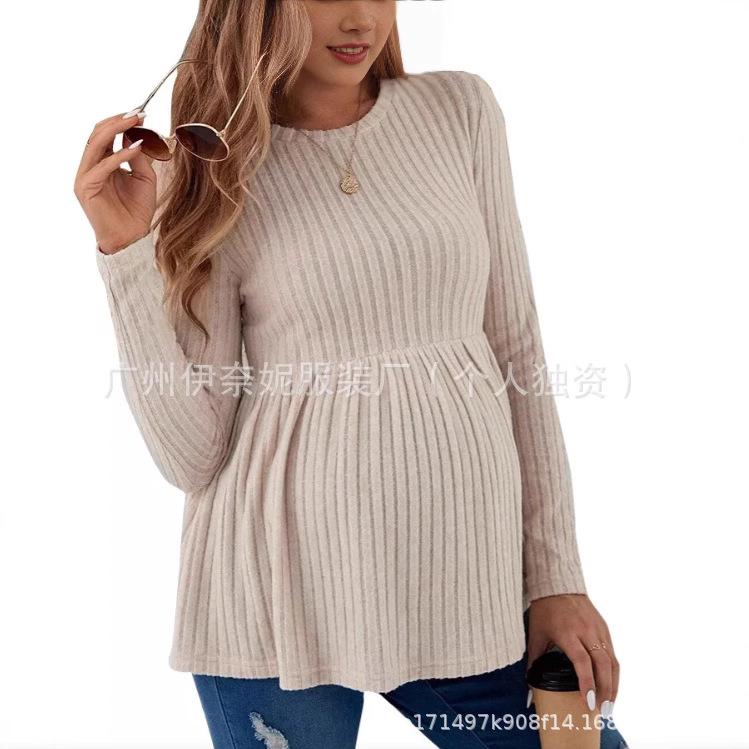 Long-Sleeve Solid Color Maternity Pullover T-Shirt