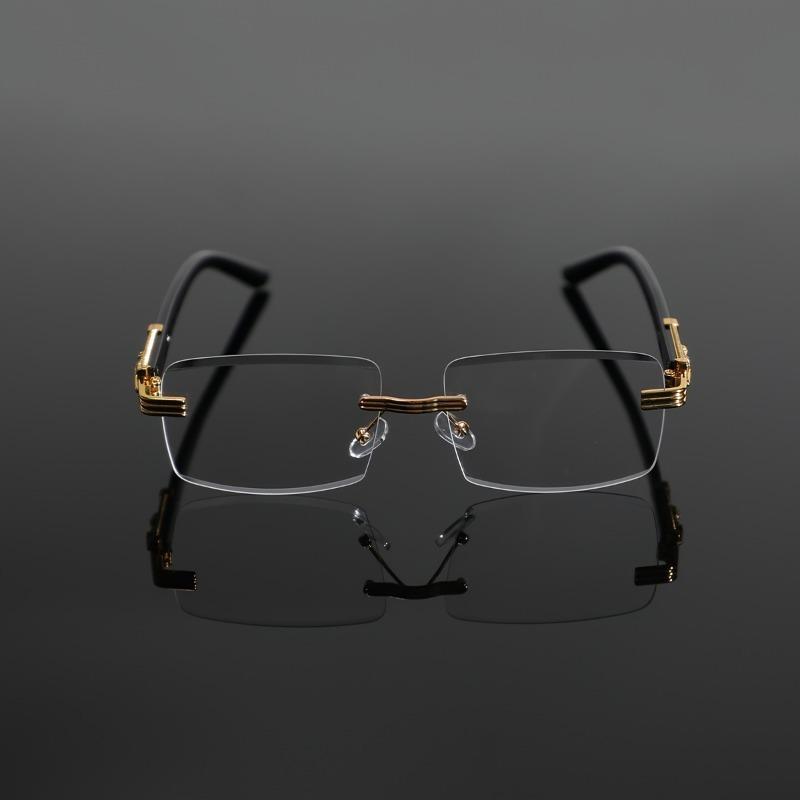 Men Metal Leopard Rimless Anti Blue Light Glasses - Vintage  Rectangle Style, Metal Frame for Business & Casual Wear
