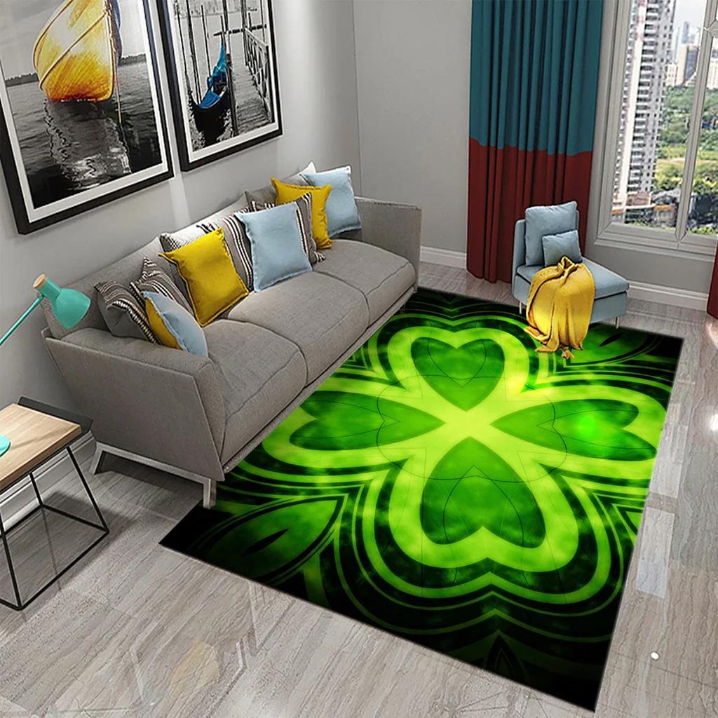Green Four Leaf Clover Carpet Saint Patrick's Day Living Room Bedroom Bathroom Door Mats Home Decor Soft Doormat Non Slip Carpet