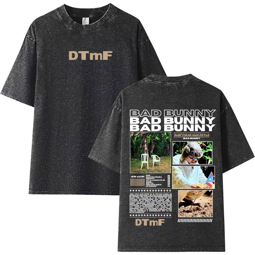 Vintage Rapper Bad Bunny Deb Tirar Ms Fotos Washed Oversized Short Sleeves TShirt Mens Summer Streetwear ONeck Cotton Tees