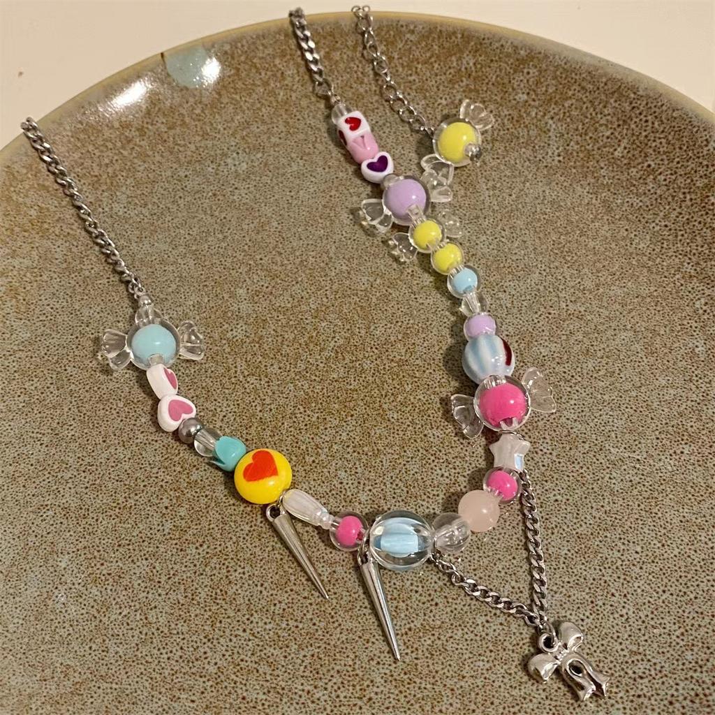Candy round necklace women's summer niche design sweet color beaded clavicle chain bracelet