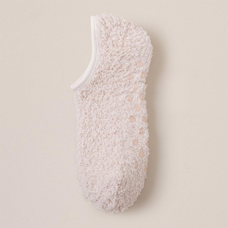 Coral Fleece Socks Women's Plush Floor Socks To Keep Warm In Autumn Winter Indoor Home Furnishing Plus Velvet Non-slip Short Tube Sleeping Boat Socks