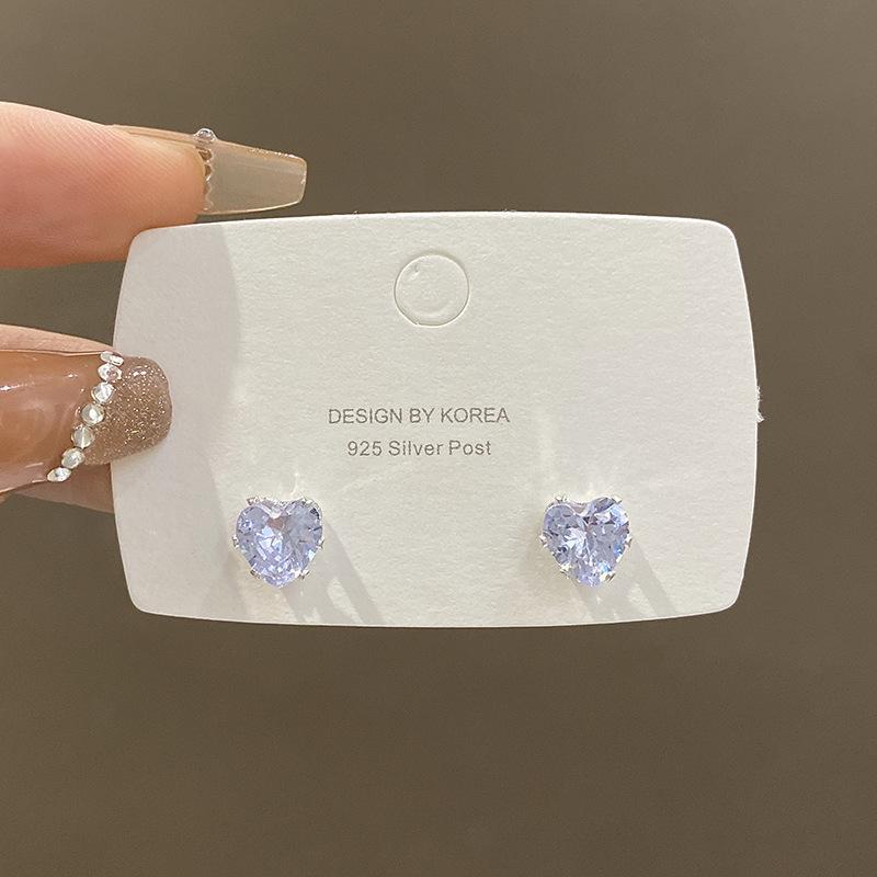 925 Silver Needle Exquisite Zircon Love Stud Earrings Women's Niche Design Earrings Korean Version Cold Wind Ear Jewelry
