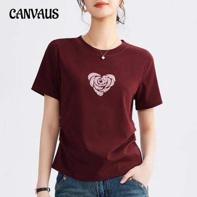 Damen Sommer Bequem Lässig Schlicht Spaß Liebe Stickerei Locker Alles Rundhals Kurzarm Top