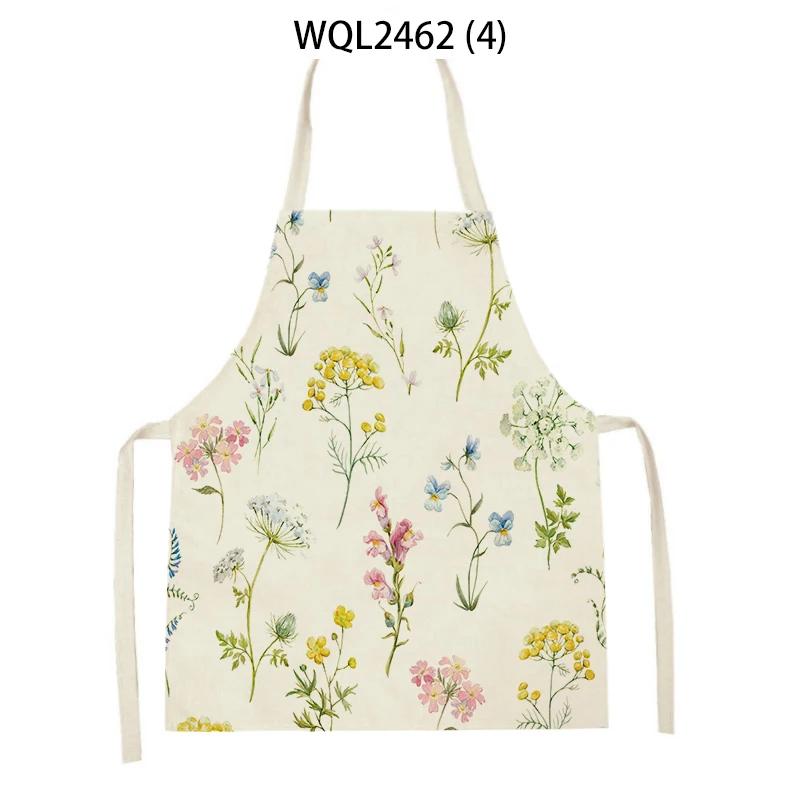Women Flowers Print Linen Kitchen Apron Household Cleaning Apron Adult Children Cooking Baking Accessories Sleeveless Apron