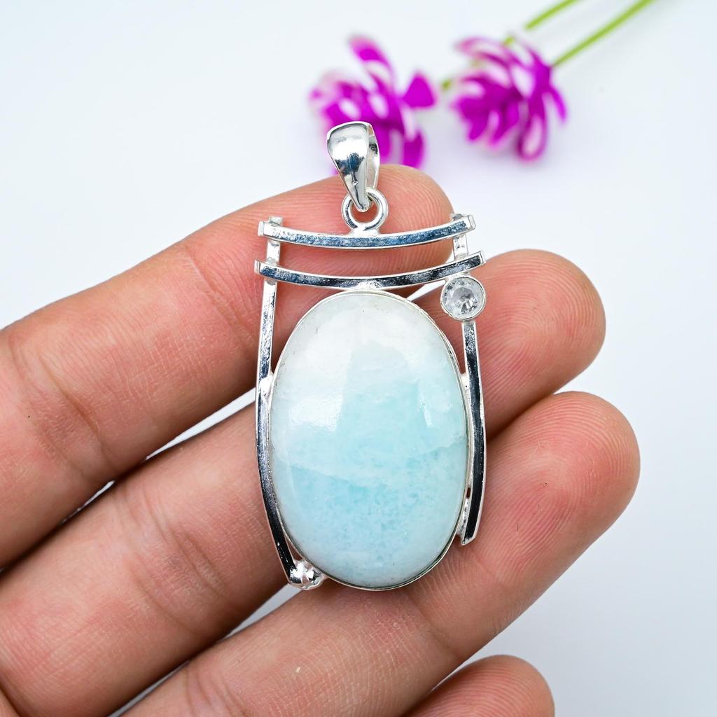 Scolecite, White Topaz 925 Solid Sterling Silver Pendant, Handmade Gemstone Pendant Jewelry, Gifts For Wife Brand New Pendant