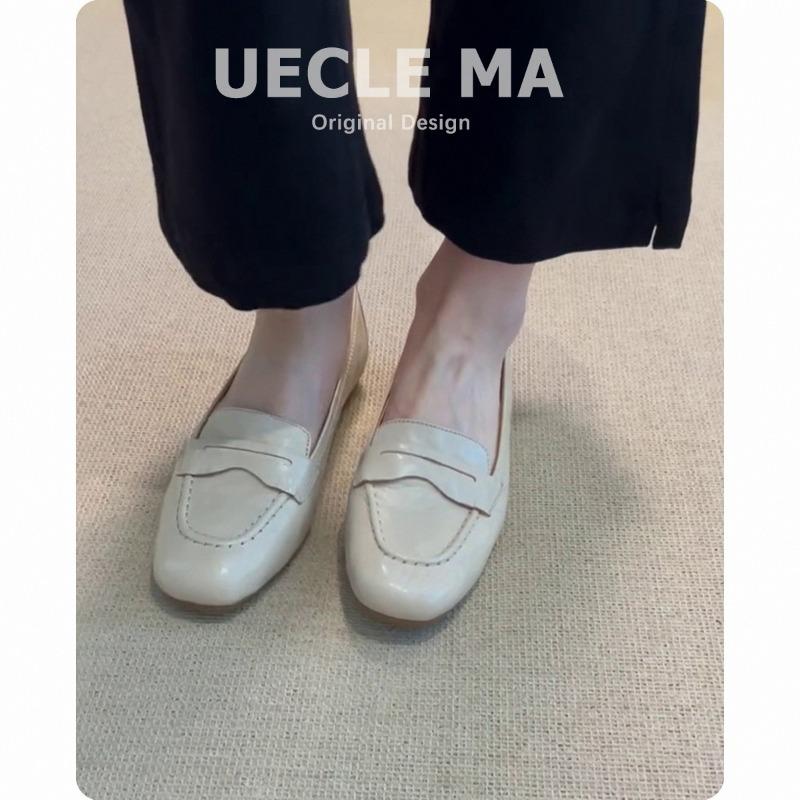 Cowhide~ Genuine Leather Handmade Shoes, Flat-soled Single Shoes, Women's Versatile Square Head Small Leather Shoes, Commuting Shallow Mouth