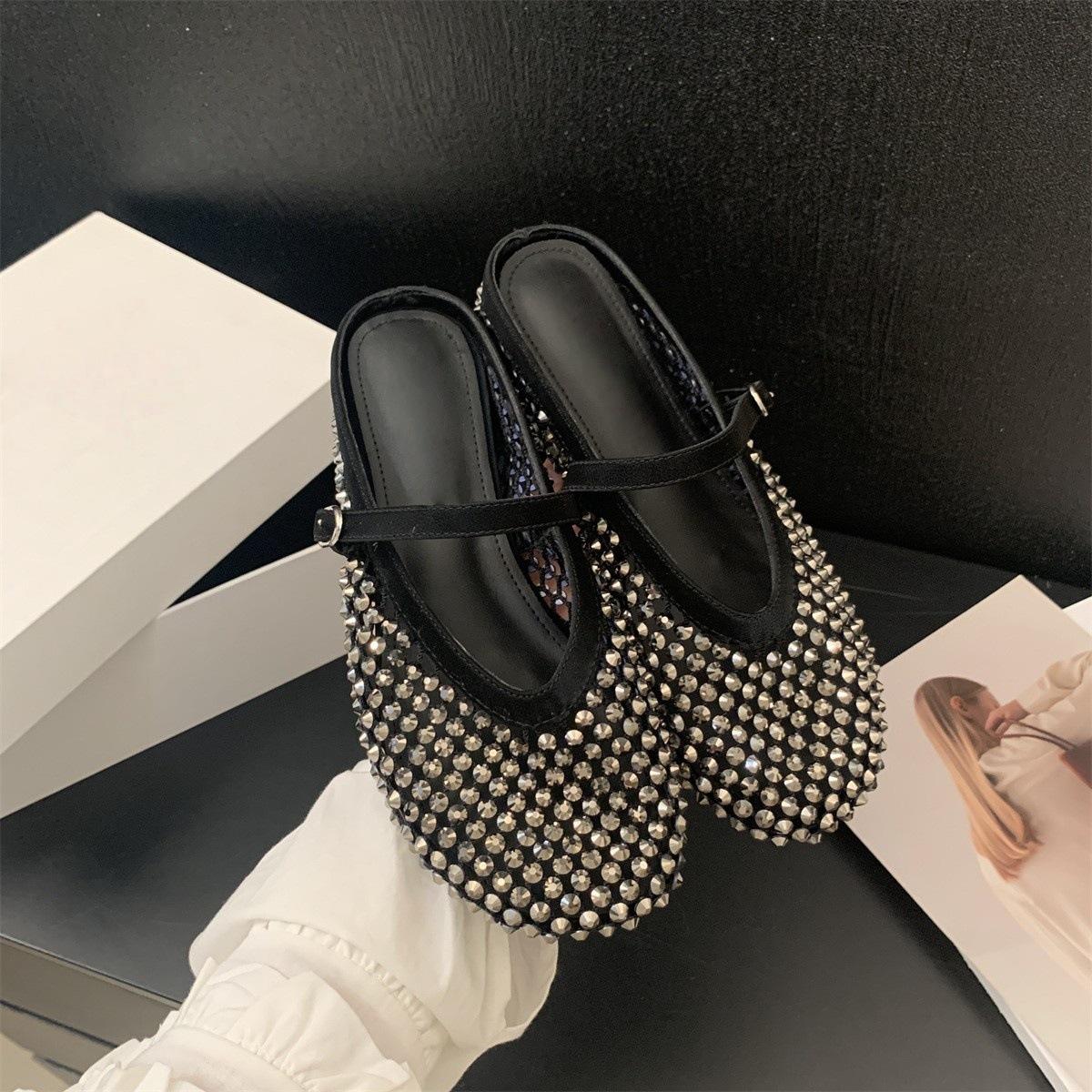 

Внутреннее увеличение, сетка со стразами, полая сумка, голова, полушлепанцы, женская обувь, верхняя одежда, лето 2025, серебристые сандалии Мэри Джейн 40