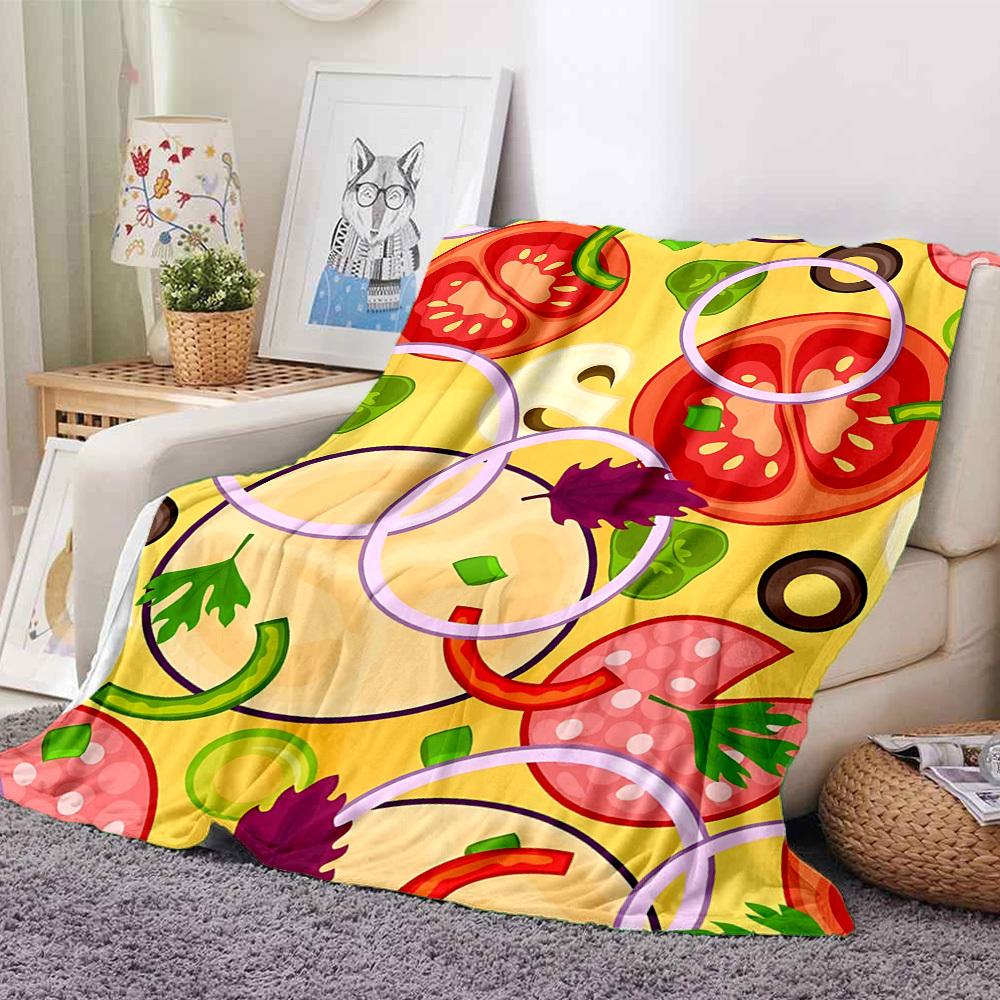 1pc Pizza Ingredients Print Blanket   Lightweight Flannel Throw Blanket For Sofa, Bed, Living Room, Office, Outdoor Travel, Camping