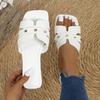 South East Asia Women's Solid Color Large Size Rivet Slippers Casual Square Head Open Toe Flat Bottom Summer Light Beach Shoes