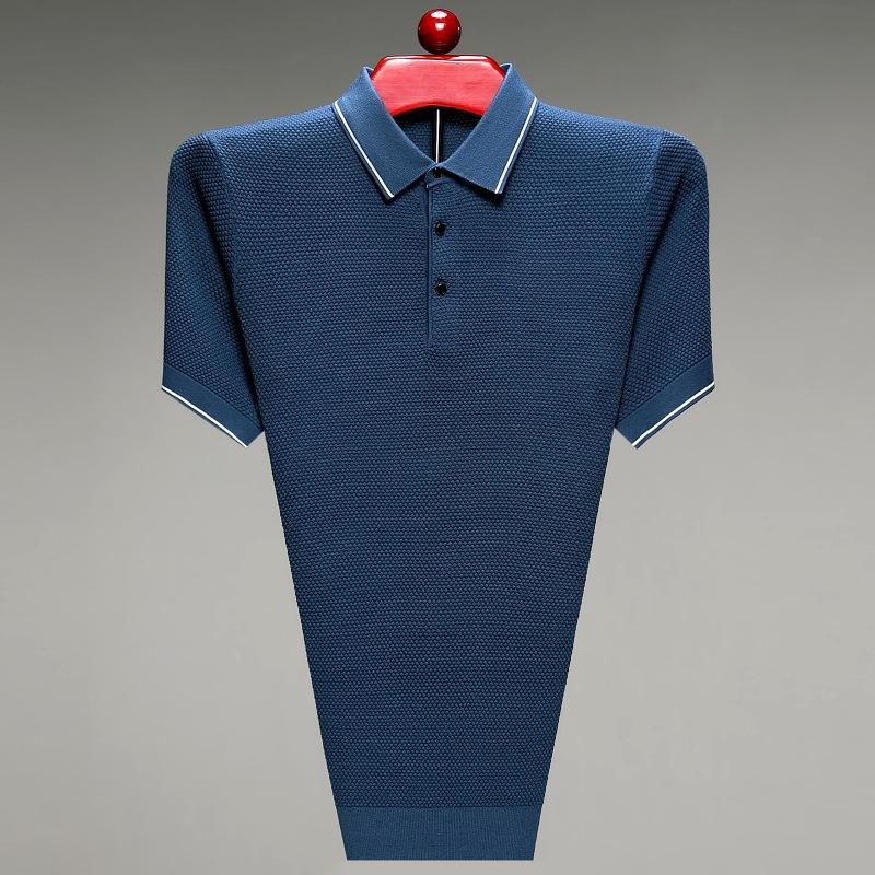 Middle-Aged and Old Father Clothes Business Casual Fashion Men's T-shirt Polo Collar Solid Color Elegant Breathable Mesh Short Sleeve