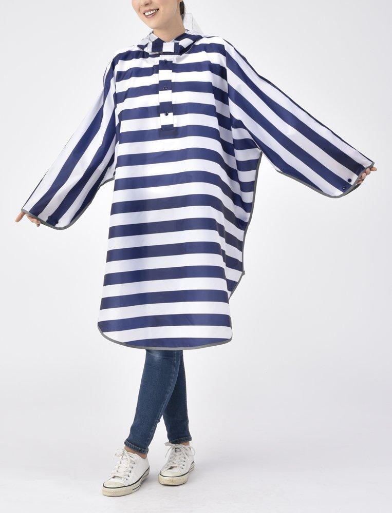 Kawazumi Seisakusho Bike Poncho Border Navy/White KW-625NB