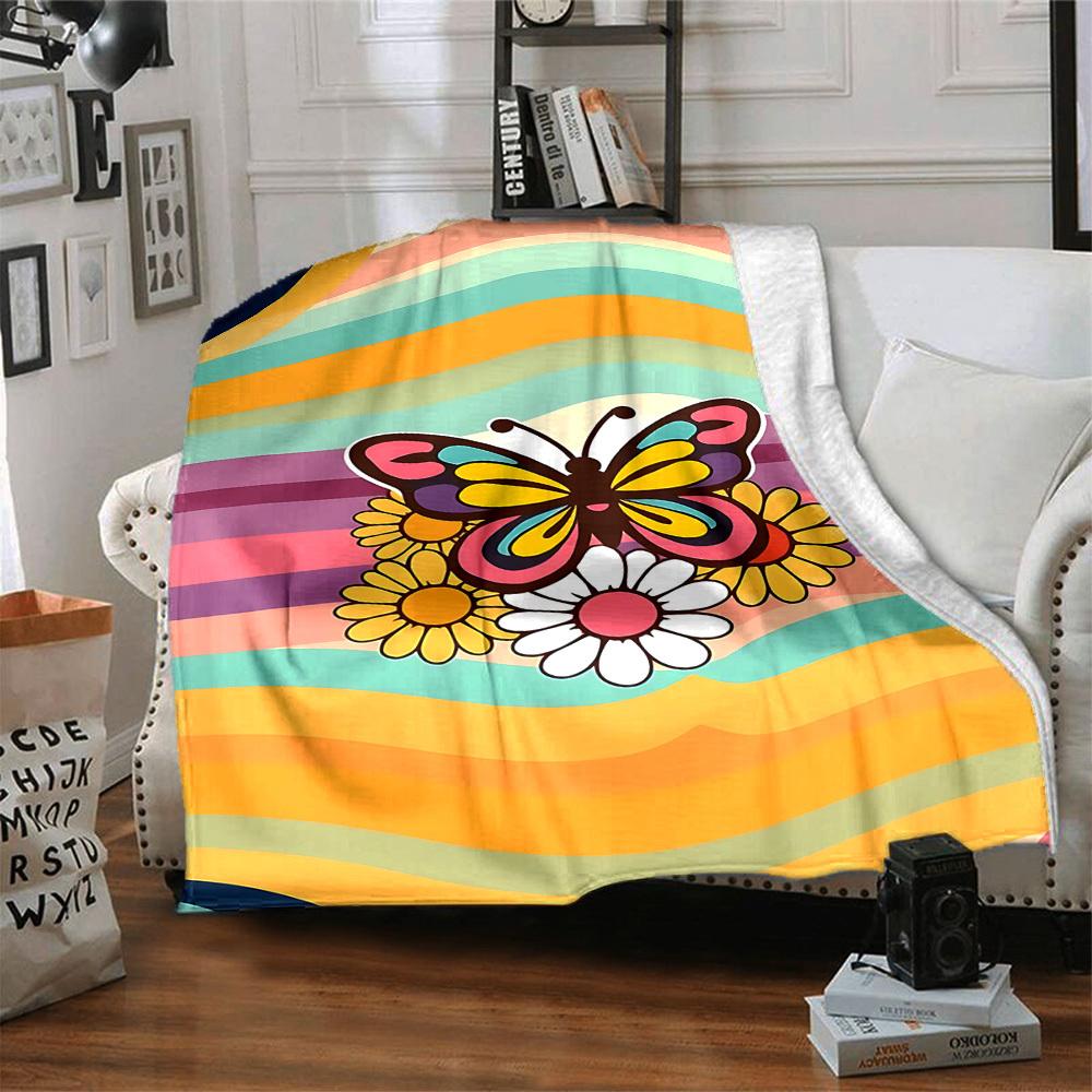 1pc Butterfly Flowers Lightweight Flannel Blanket, Comfortable and Warm Blanket, for Office and Camping Sofa Bed, Livingroom165
