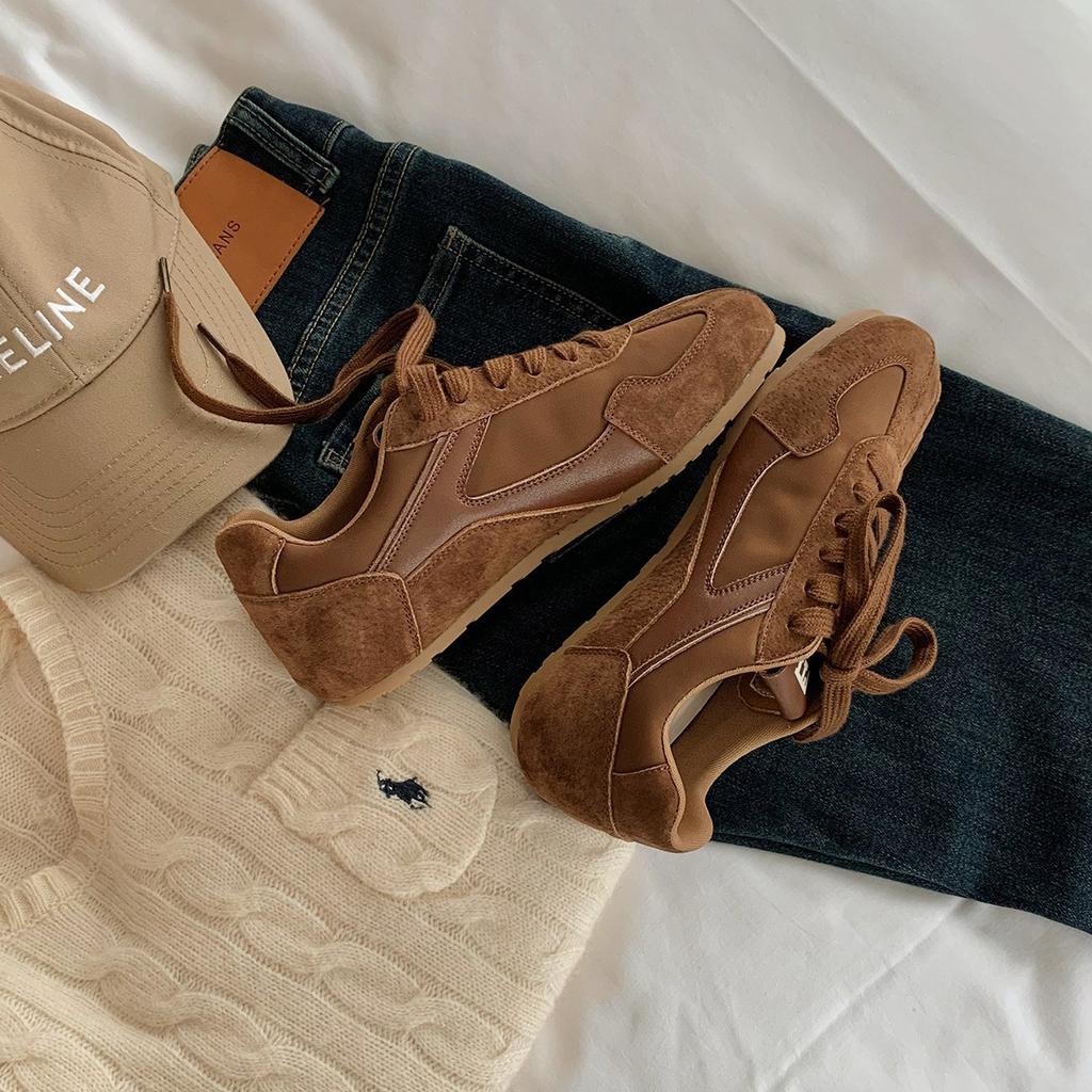 Cowhide Version~ Grape Mother Has the Same Fashionable Retro Contrasting Color Square Round Head Casual Forrest Gump Training Board Shoes Ins Wo