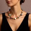 Dopamine Retro Artistic Resin Oval Necklace: Geometric Beaded Collarbone Choker