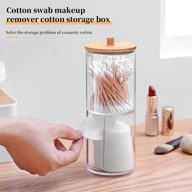 Cotton Swab Storage Box Portable Circular Container 2-in-1 Household Makeup Cotton Puff Storage And Makeup Removal Cotton Box