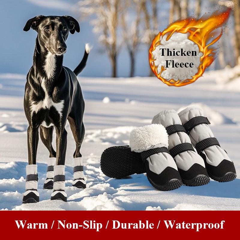 Warm Dog Snow Booties Thicken Fleece Lining Winter Dog Shoes Non-Slip Reflective Waterproof Ripstop Long Boots For Large Dogs