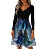 Women's Casual Vintage V-Neck Long Sleeve Dress with Blood Drop Print for Halloween
