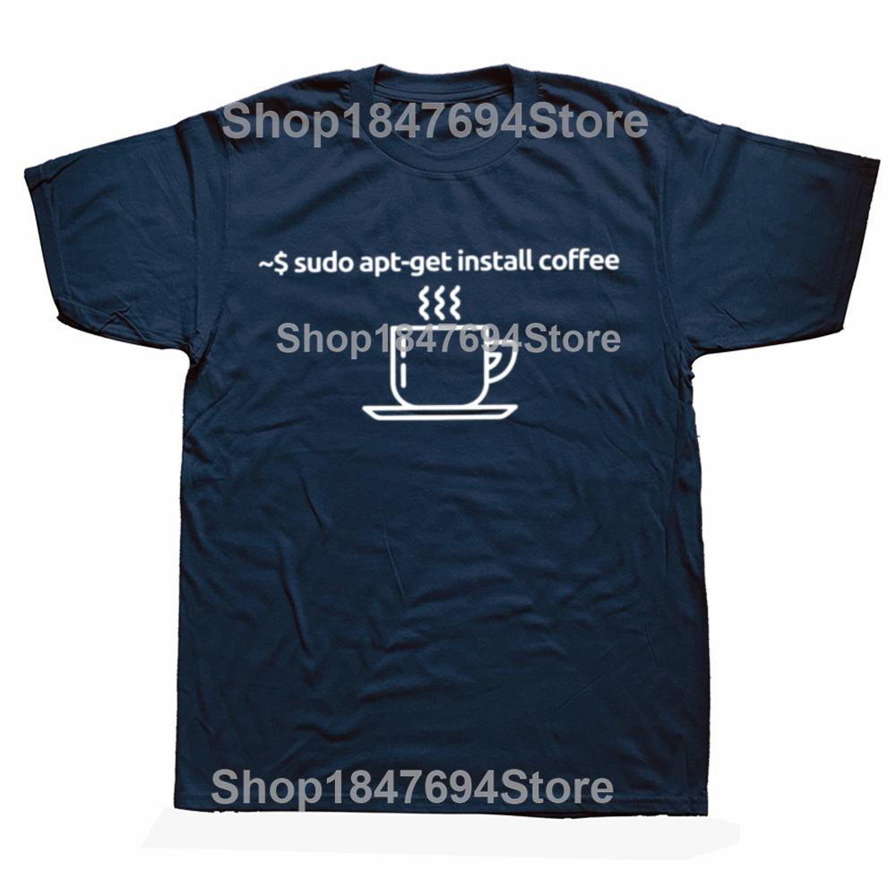 Funny UTER Programmer Code Sudo Get Install Coffee Graphic T-shirt Men Fashion Casual Tshirt 100% Cotton Loose Oversized T Shirt