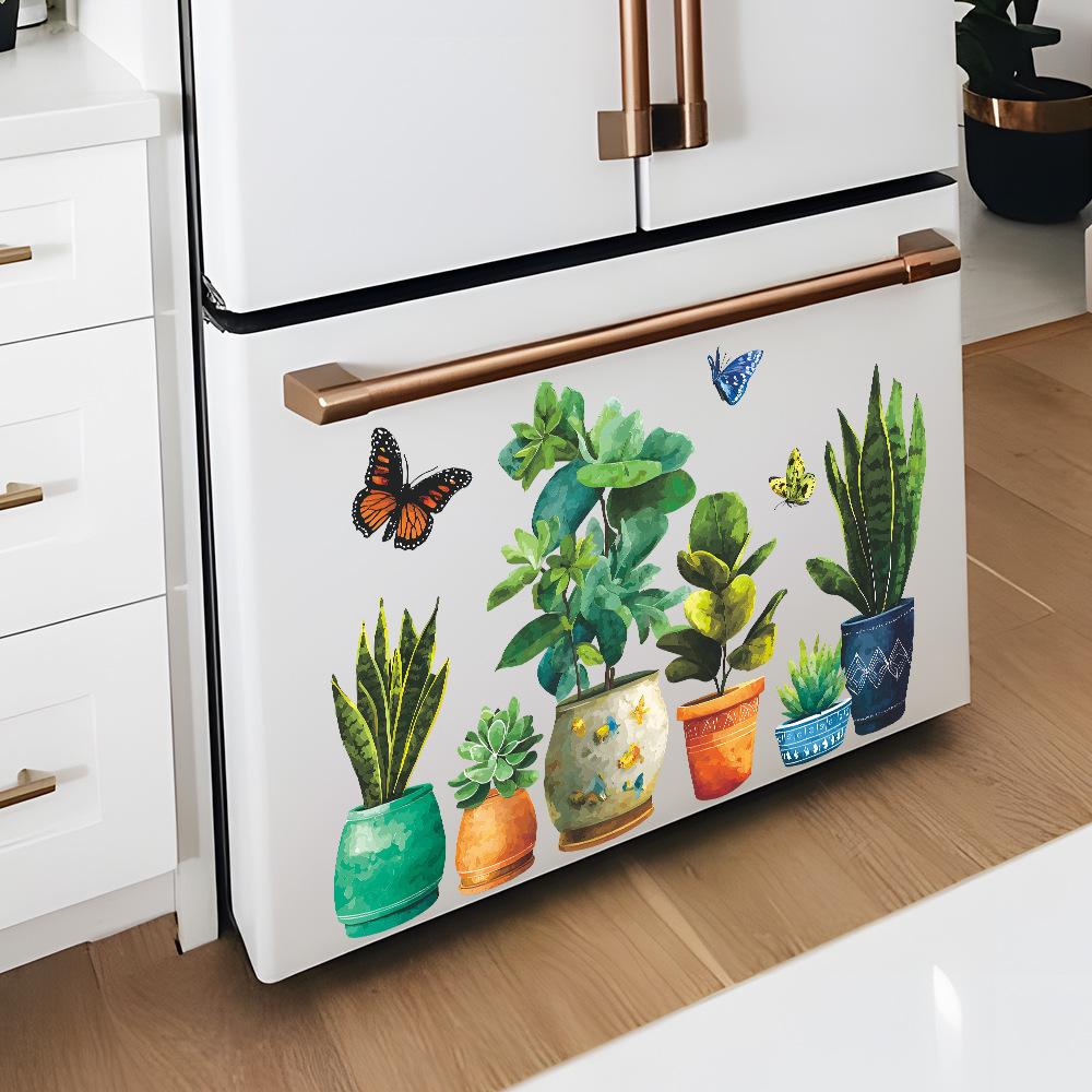 Bemalte künstliche Pflanze Topfpflanzen und Schmetterling Wohnzimmer Zuhause Wanddekoration Aufkleber