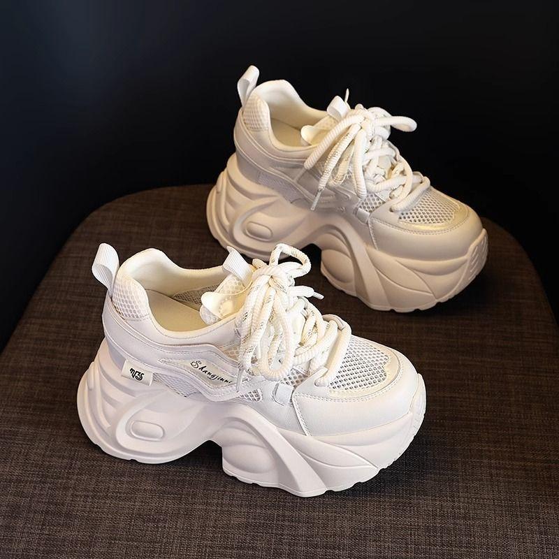 10cm Chunky Lace-up Sneakers Women's Autumn New Breathable Casual Walking Shoes Mixed Color Fashion Women Sport Shoes Zapatillas