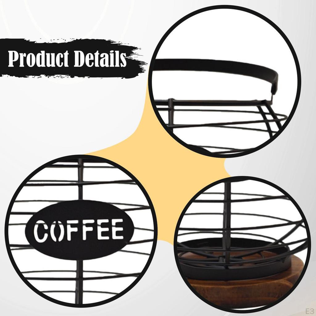 Coffee Capsule Holder, Basket, Iron Wire, Wooden Base, Fruit Storage
